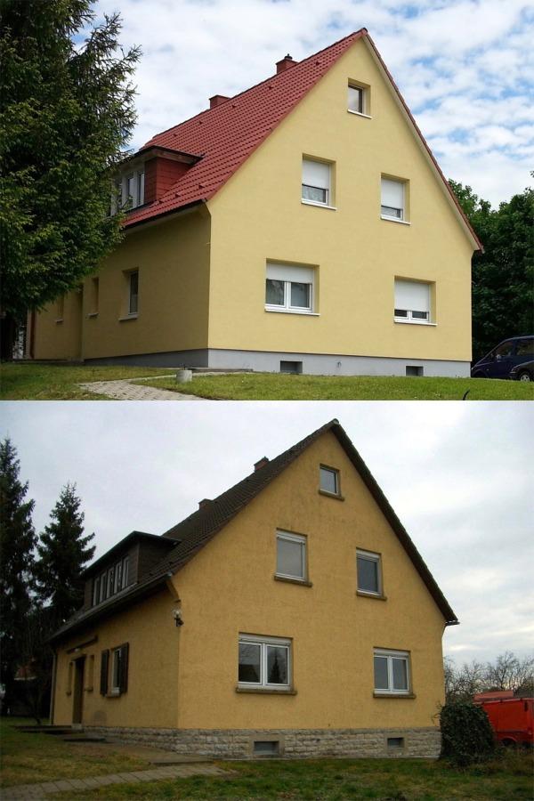 Gebäude vor und nach der Sanierung