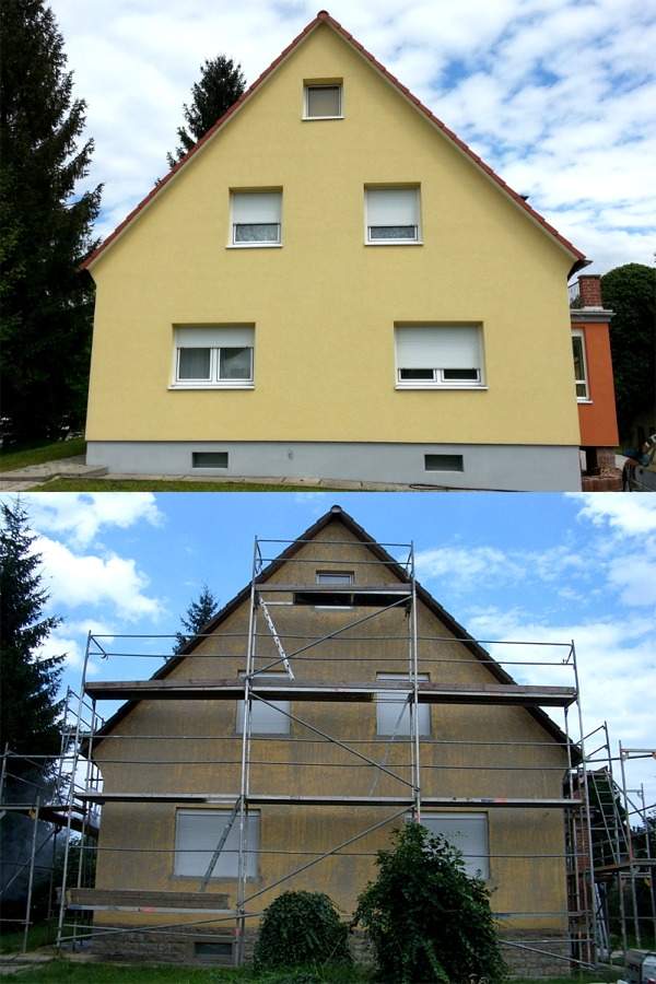Gebäude vor und nach der Sanierung